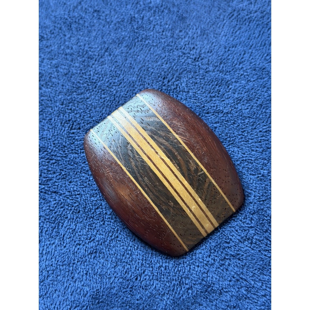 Vintage 1960s Wooden Belt Buckle Exotic Wood Cocobolo Hawaiian Brass Riveted